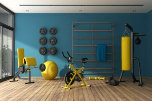 Home gym painted a bright red, Benjamin Moore, Interior Paint near Webster Groves, Missouri (MO)